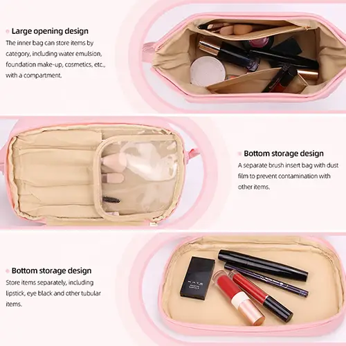 Explosive Double Layer Makeup Storage Bag PU Large Capacity Travel Leather Cosmetic Bags